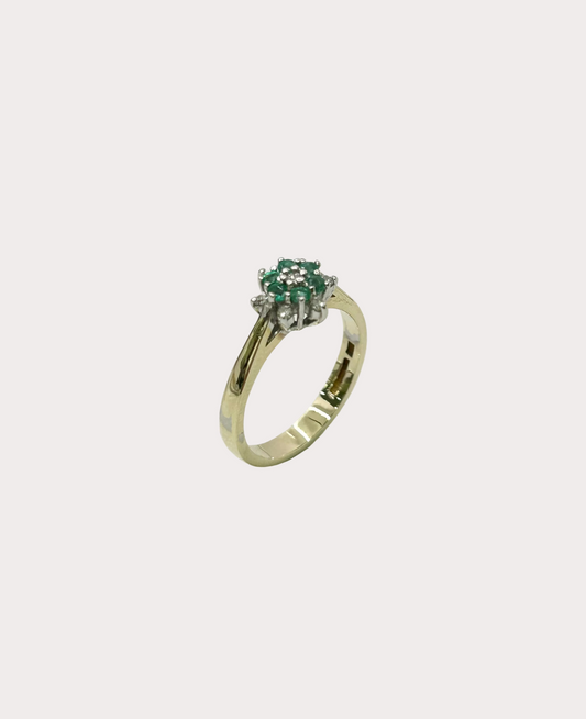 9ct Emerald and Diamond Ring