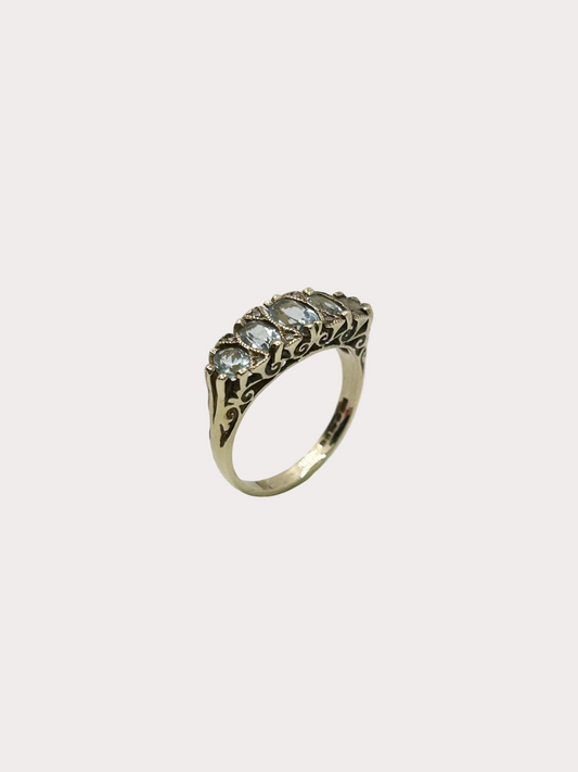 9ct Aquamarine and Diamond Ring