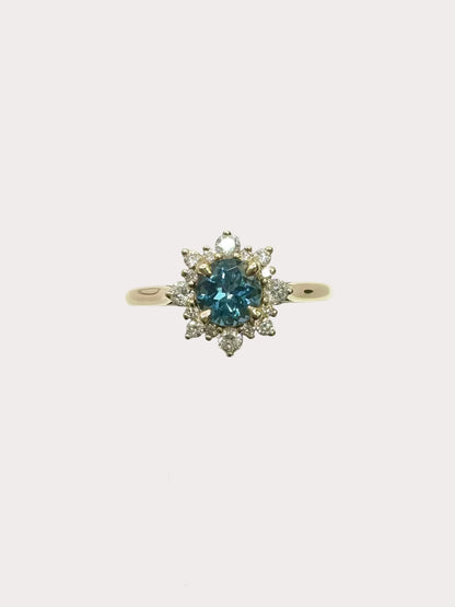 18ct Gold Round London Blue Topaz and Diamond Ring