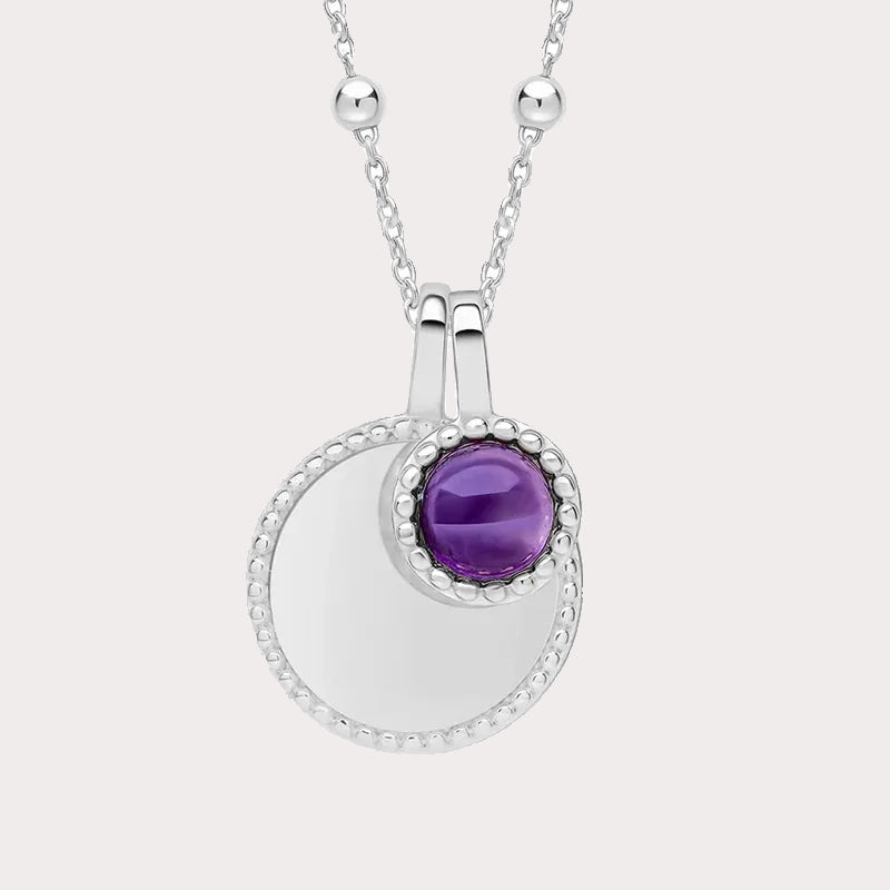 Sterling Silver Birthstone Milgrain Cabochon Necklace