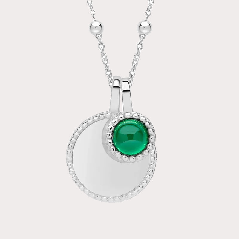 Sterling Silver Birthstone Milgrain Cabochon Necklace