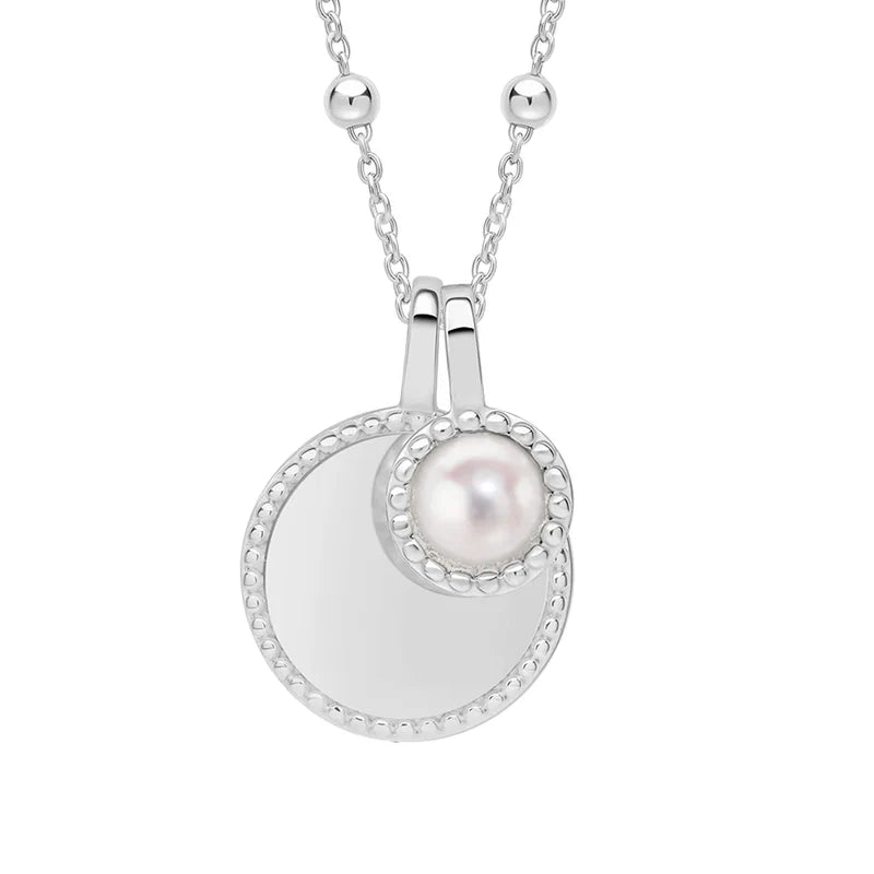 Sterling Silver Birthstone Milgrain Cabochon Necklace