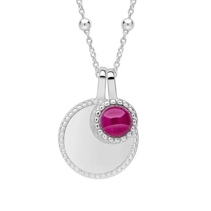 Sterling Silver Birthstone Milgrain Cabochon Necklace