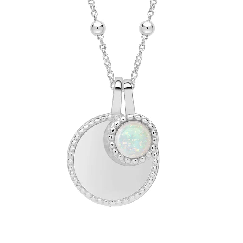 Sterling Silver Birthstone Milgrain Cabochon Necklace