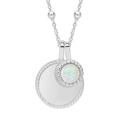 Sterling Silver Birthstone Milgrain Cabochon Necklace