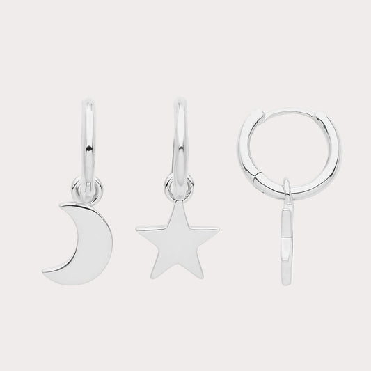 Sterling Silver Moon and Star Hoops