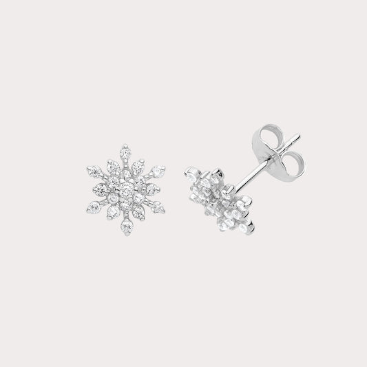 Sterling Silver CZ Snowflake Stud Earrings