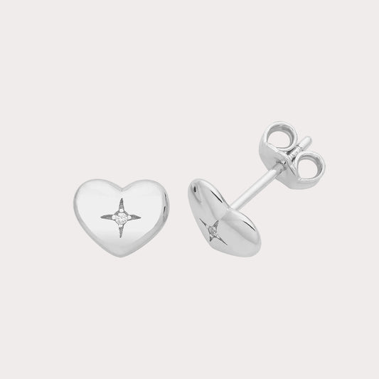 Sterling Silver Heart Small CZ Stud Earrings