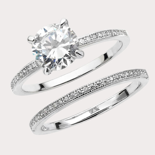Sterling Silver Round Bridal CZ Set