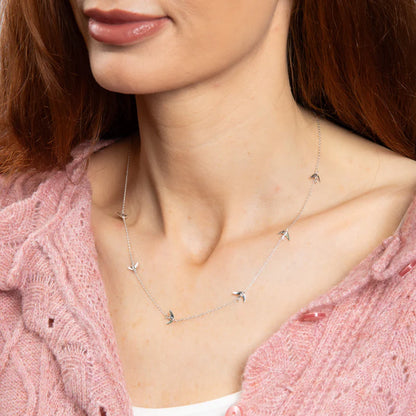 Laura Ashley Blue Birds Mini Swallow Station Necklace