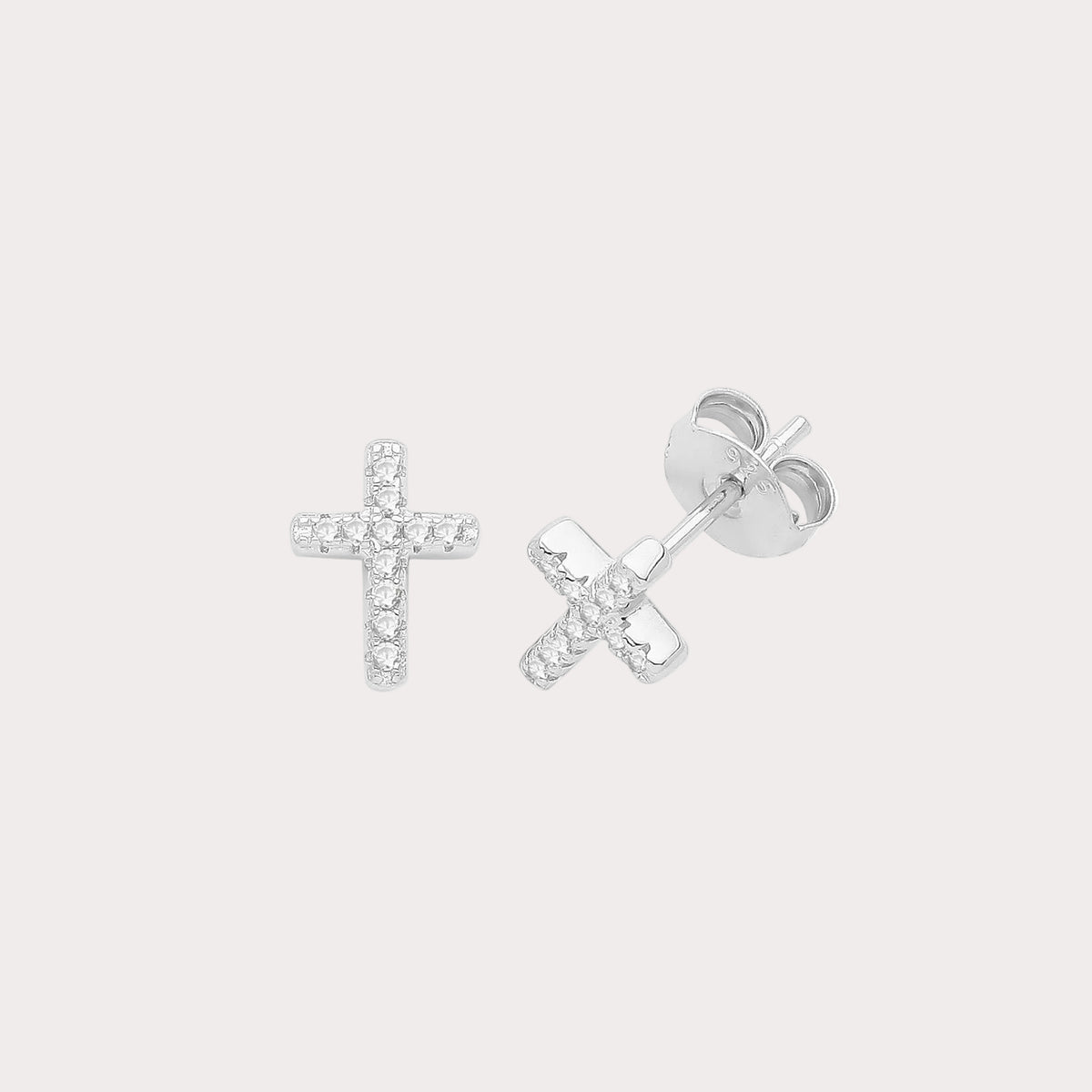 Sterling Silver CZ Cross Studs