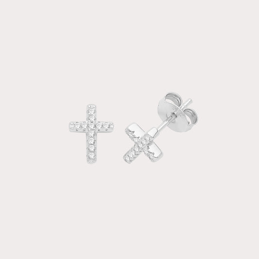 Sterling Silver CZ Cross Studs