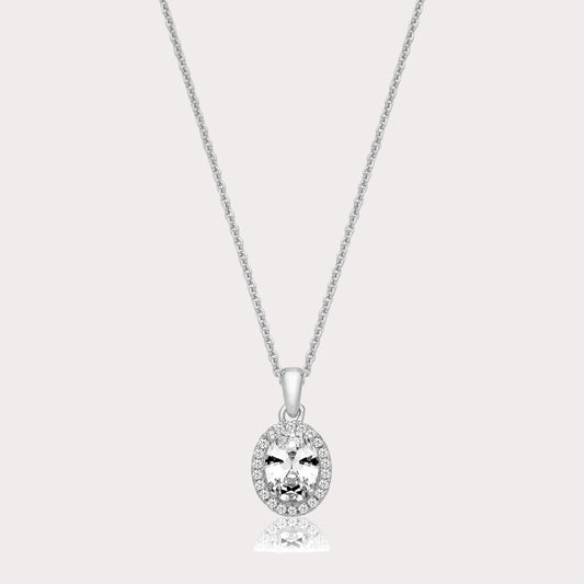 Sterling Silver Oval Halo CZ Pendant