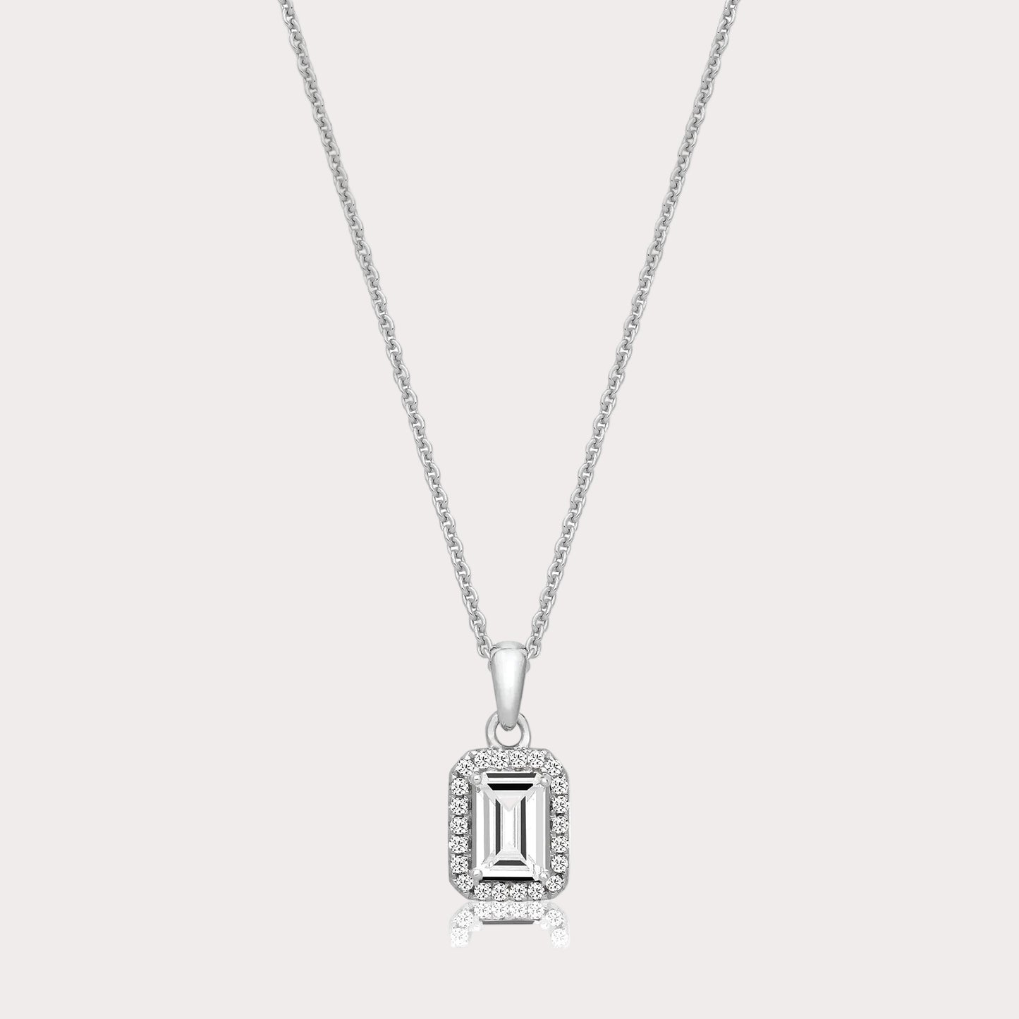 Sterling Silver Emerald Cut Halo CZ Pendant