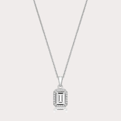 Sterling Silver Emerald Cut Halo CZ Pendant