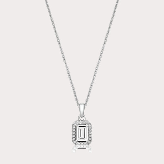 Sterling Silver Emerald Cut Halo CZ Pendant