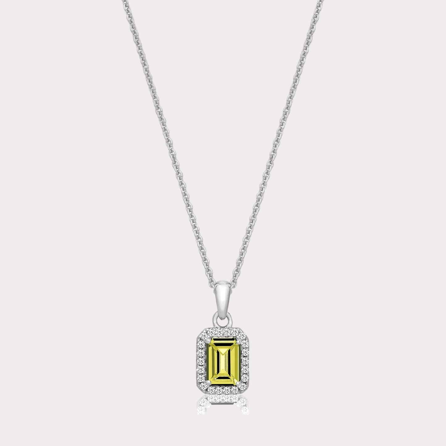 Sterling Silver Emerald Cut Halo CZ Pendant